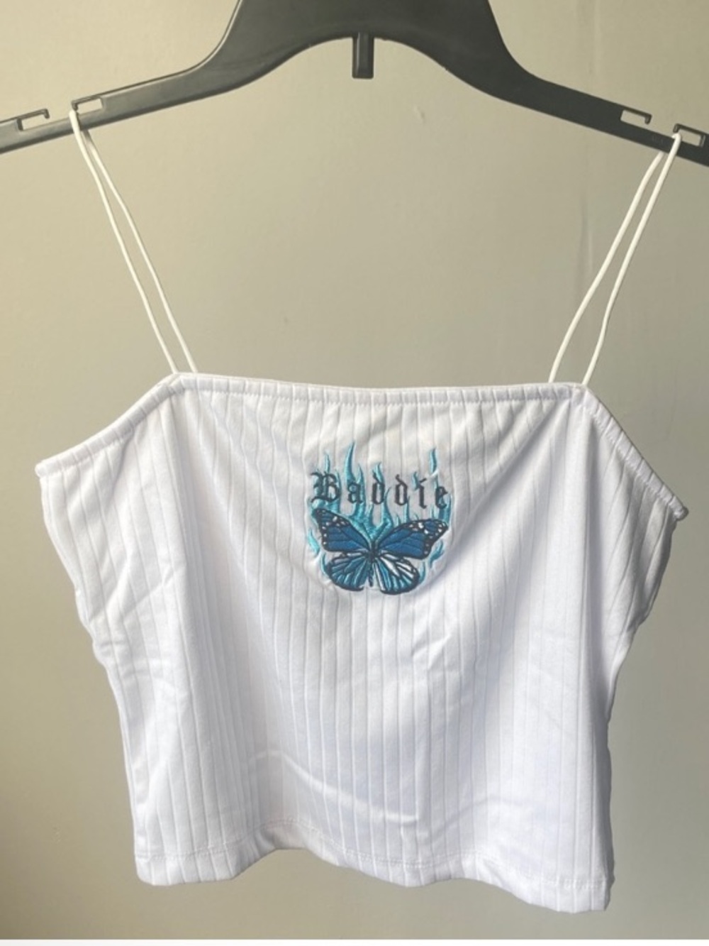 Rue21 top embroidered baddie butterfly white ribbed top casual boho L jr - Picture 11 of 16